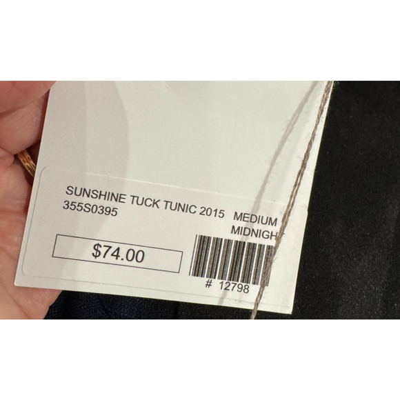 NWT FLAX Dark Blue Linen Sunshine Tunic Sleeveless Pintuck Hem Sz M Pullover - Picture 5 of 9